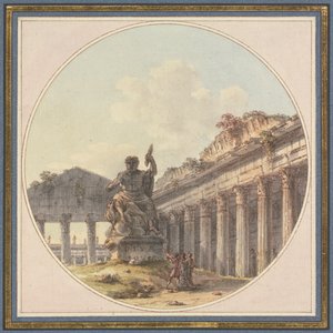 Építészeti capriccio: Templomrom belseje Jupiter Tonans szobrával és staffázsalakokkal alkotó: Victor Jean Nicolle