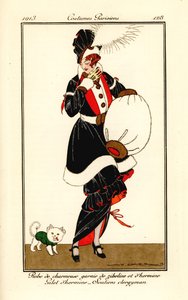 Nő zibelinnel és hermelinnel díszített ruhában