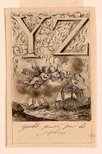 Tervezés az alapozó Y és Z betűihez: Yacht/Zéphir (Zephyrs által vezetett jachtok) alkotó: Victor Vincent Adam