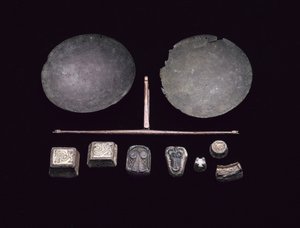 Mérlegkészlet egy viking csónak temetéséből származó mérleg, Colonsay, Argyll, 875-925 (bronz)