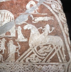 Wotan (Odin), nyolclábú lován Sleipnir - Viking rúnák Gotland szigetéről (Svédország)