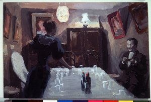"Várakozó látogatók" (Várakozó látogatók) Viktor (Victor) Elpidiforovics Boriszov-Muszatov (Boriszov Muszatov) akvarell és gouache (1870-1905) (szimbolika) 1894 Állami Tretyakov Galéria, Moszkva, Oroszország alkotó: Viktor Elpidiforovich Borisov Musatov