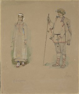 Snow Maiden és Lel. Jelmezterv N. Rimszkij-Korszakov Snow Maiden című operájához, 1885 alkotó: Viktor Mikhaylovich Vasnetsov