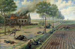 Az orosz lovasság a németek ellen harcolva egy faluban 1915-ben, 1915-1916 körül (olaj, vászon) alkotó: Viktor Viketyevich Masurovsky