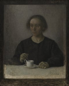 Ida Hammershøi, a művész felesége, teáscsészével alkotó: Vilhelm Hammershøi