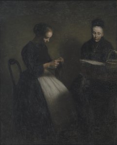 Este a szalonban, a művész édesanyja és felesége alkotó: Vilhelm Hammershoi