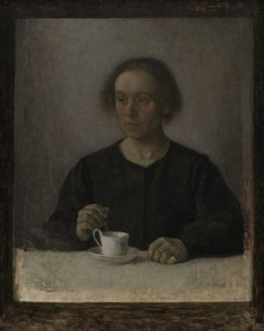 Ida Hammershøi, a művész felesége, teáscsészével alkotó: Vilhelm Hammershøi
