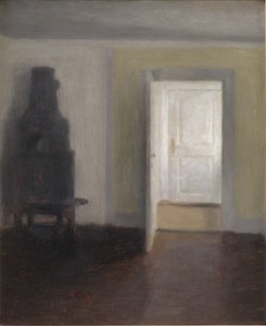 Belső tér egy régi kályhával alkotó: Vilhelm Hammershoi