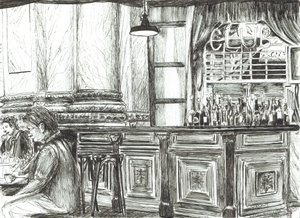 Kávézó a királyi tőzsdén, Manchester, 2011 (Tinta papíron) alkotó: Vincent Alexander Booth