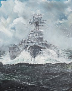 A HMS Hood Bismarck felé tart, 1941. május 23., 2014. (Olaj, vászon)