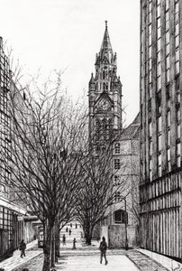 Manchesteri városháza a Deansgate-től, 2007, (tinta papíron) alkotó: Vincent Alexander Booth