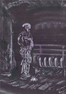 Szobor kandalló mellett gyertyafényben alkotó: Vincent Alexander Booth