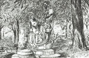 Szobor a Jardin Luxembourg Párizsban, 2003, (tinta papíron) alkotó: Vincent Alexander Booth
