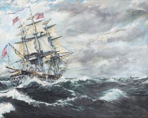 Az USS Constitution a HM Fregate Guerriere 19081812, 2003 (olaj, vászon) címére irányul