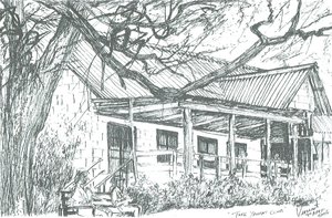 Yacht klub a Naivasha-tónál;Kenya; 2006; (tinta papíron) alkotó: Vincent Alexander Booth
