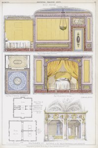 Hálószobák Firenzében, az angol konzul háza Agrigentumban és a Casa Borromeo, a Maggiore-tó, Olaszország (színes litho)