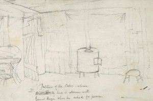 A kabin belseje, ahol Fekete Kettle Hazen tábornokkal volt ideiglenes, amikor békét kért, 1869-71