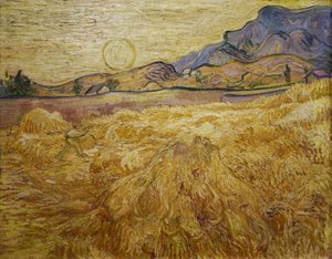 Búzamező aratóval és nappal, 1889. alkotó: Vincent van Gogh