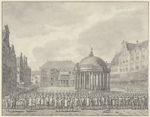 Esküt tett a haarlemi Grote Markt-ra vonatkozó kormányrendeletekre, 1787. szeptember 5-én alkotó: Vincent Jansz. van der Vinne (signed by artist)