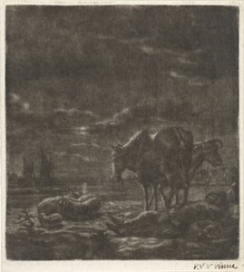 Éjszakai táj alvó pásztorral és szarvasmarhával alkotó: Vincent Laurensz. van der Vinne (II)