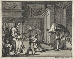 Apa megijeszt egy gyereket egy belső térben alkotó: Vincent Laurensz. van der Vinne (II)