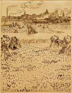 Kilátás Arles városára a kukoricatáblákon keresztül alkotó: Vincent van Gogh