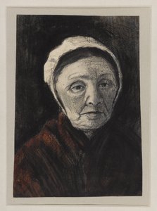 Egy öregasszony feje Scheveninger sapkában, 1882-83 (faszén, fekete-barna kréta papíron) alkotó: Vincent van Gogh