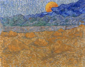 Tájkép búzakévékkel és felkelő holddal alkotó: Vincent van Gogh