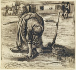 Parasztasszony burgonyát ültetett, 1885 körül (fekete kréta és szén a papíron) alkotó: Vincent van Gogh