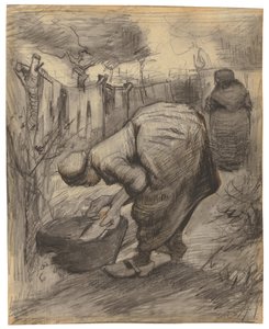 paraszt mosdóval a kertben; Parasztasszony mosdóval a kertben, 1885 alkotó: Vincent van Gogh