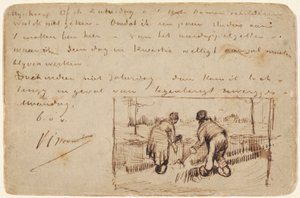 Képeslap két paraszt ásással, 1885 (toll és barna tinta egy képeslapon) alkotó: Vincent van Gogh
