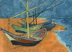 Vitorlás hajók a Les Saintes-Maries-i tengerparton, 1888. június, 1947. alkotó: Vincent van Gogh