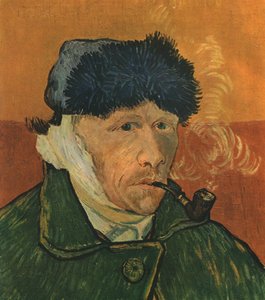 Önarckép bekötözött füllel és pipával, 1889. február, 1947. alkotó: Vincent van Gogh