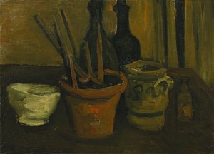 Csendélet ecsettel egy virágcserépben; Csendélet ecsettel egy virágcserépben, 1884 alkotó: Vincent van Gogh