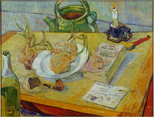 Csendélet rajztáblával, pipával, hagymával és pecsétviasszal alkotó: Vincent van Gogh