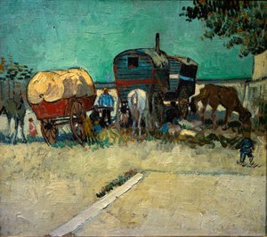 Pótkocsik, cseh táborhely Arles környékén (Olaj, vászon alkotó: Vincent van Gogh