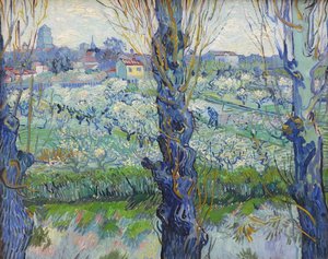 Kilátás Arles-ra, virágzó gyümölcsösök alkotó: Vincent van Gogh