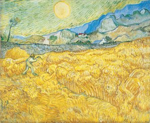 A Saint-Paul Kórház mögötti búzamező, egy aratógéppel alkotó: Vincent van Gogh