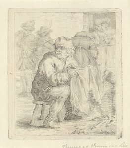 Férfi egy zsámolyon a tűz mellett alkotó: Vincent van der Vinne van Lee (signed by artist)