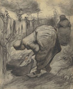 Parasztasszony tóval a kertben (1885) alkotó: Vincent van Gogh