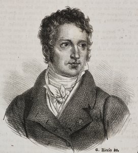 Vincenzo Camuccini (1771-1844) olasz festő és restaurátor portréja, Gaetano Riccio litográfiája a Poliorama Pittorescoból, n. 16, november 23.