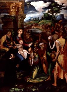 Mágusok imádása donorral (olaj és tempera a panelen) alkotó: Vincenzo da (d.1557) Pavia