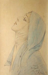 Diana Cooper profilban és Madonna a "The Miracle" című filmben, Max Reinhardt, New York, 1923 körül (ceruza és akvarell) alkotó: Violet Duchess of Rutland
