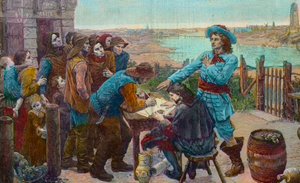 Jean Bart francia közlegény halászokkal Dunkerque-ben - Jean Bart magánember (1650-1702) dunkerque-i halászokkal - Metszet Virginie Demont-Breton (Demont Breton) második világháborúban elpusztult festménye után alkotó: Virginie Demont Breton