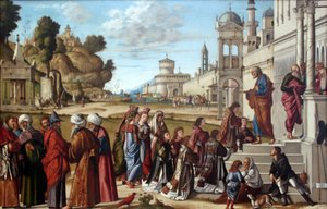 Német: Die Weihe des Heiligen Stephanus zum Diakon Szent István diakónussá szentelése alkotó: Vittore Carpaccio