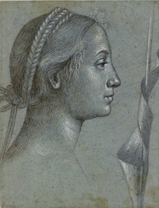 Egy nő feje zászlóval egy lengyel körül, 15. század vége alkotó: Vittore Carpaccio
