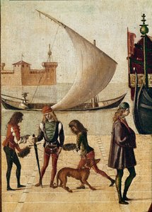 Szent Orsolya legendája: részlet a nagykövetek érkezése (Jacopo da Varagine arany legendájából) (tempera a vásznon alkotó: Vittore Carpaccio