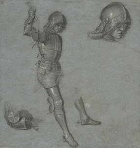 Tanulmányok egy ülő fiatalról páncélban, kb. 1505. alkotó: Vittore Carpaccio