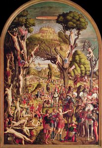 A keresztre feszítés és a tízezer mártír dicsőítése az Ararát hegyen alkotó: Vittore Carpaccio