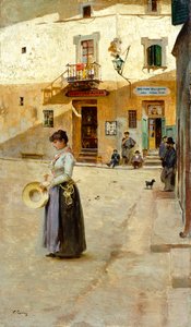Vittorio Matteo Corcos (1859-1933) négyzetében, olajtábla, 23x13 cm, 1885 körül